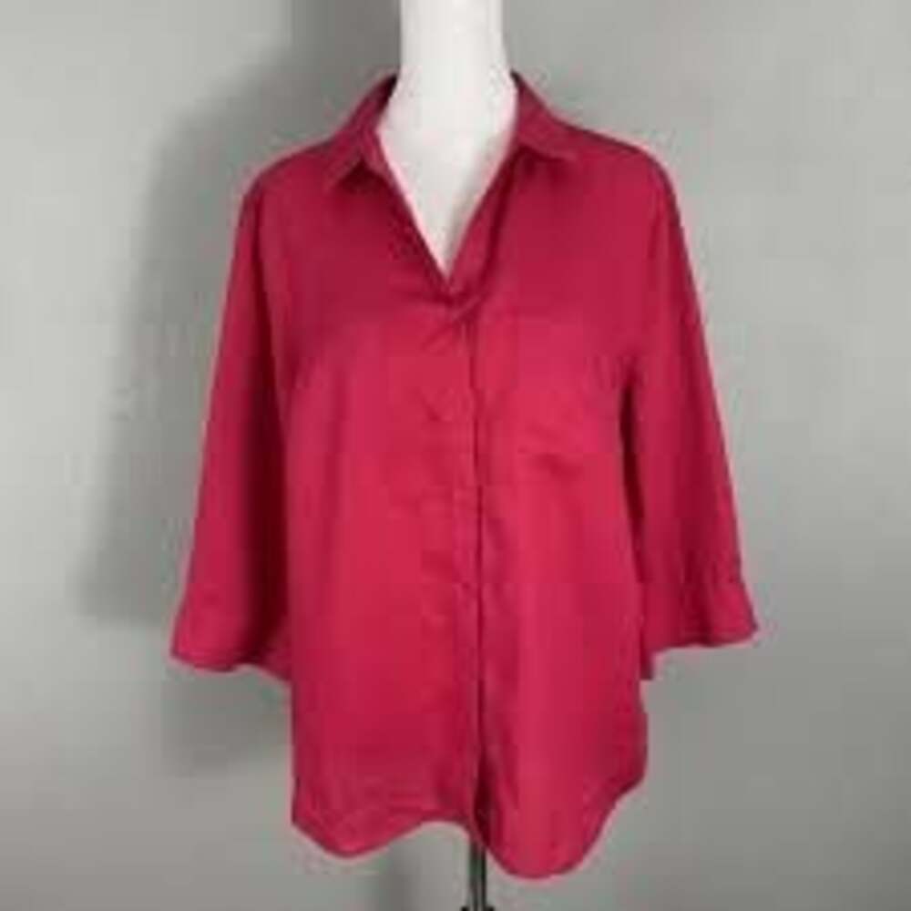 Chico's No Iron Linen Button-Front Shirt Pink Size 2 (12/14)